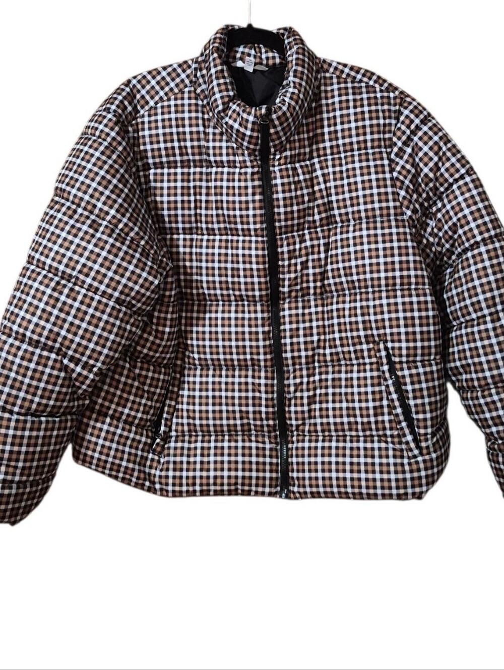 Time And Tru Women’s Brown Plaid Quilted Design Puffer Jacket XL 16 18 EUC